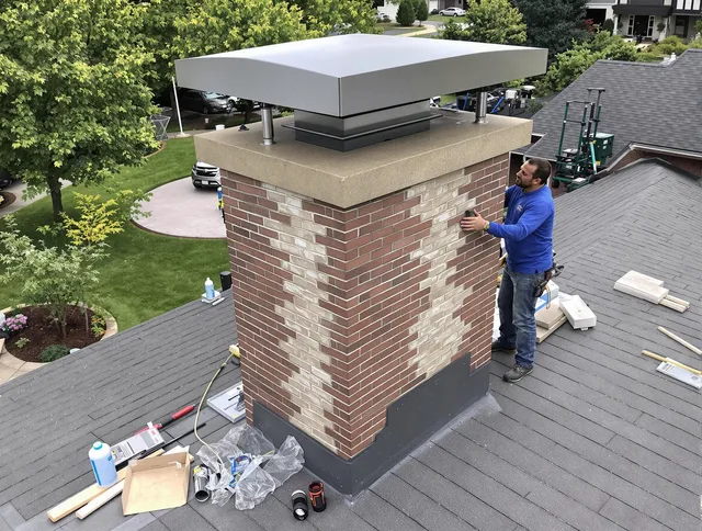 Hialeah Chimney Sweep team working on a custom chimney remodel in Hialeah, FL